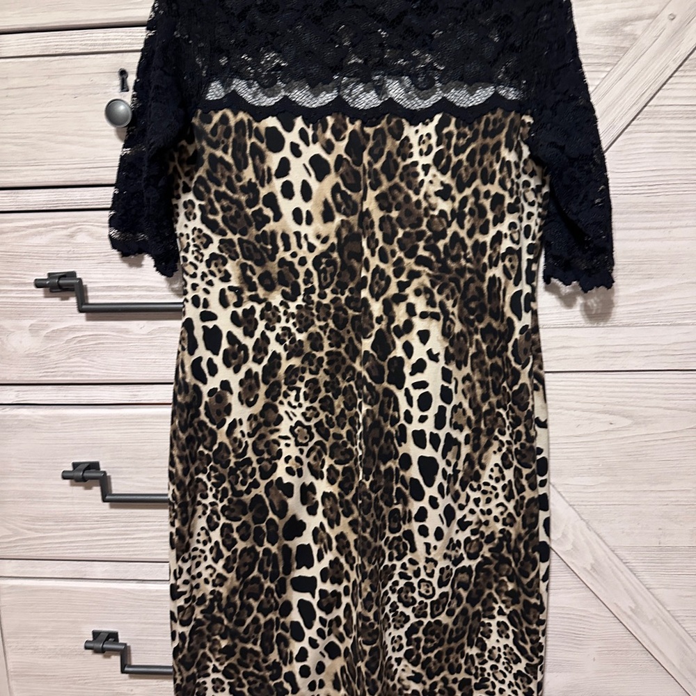 Karen Kane Leopard Print Dress with Black Lace Top